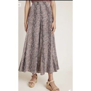 Anthropologie Pants 6 Wide Leg Snake Skin Brown Cream White Flowing Palazzo Zip